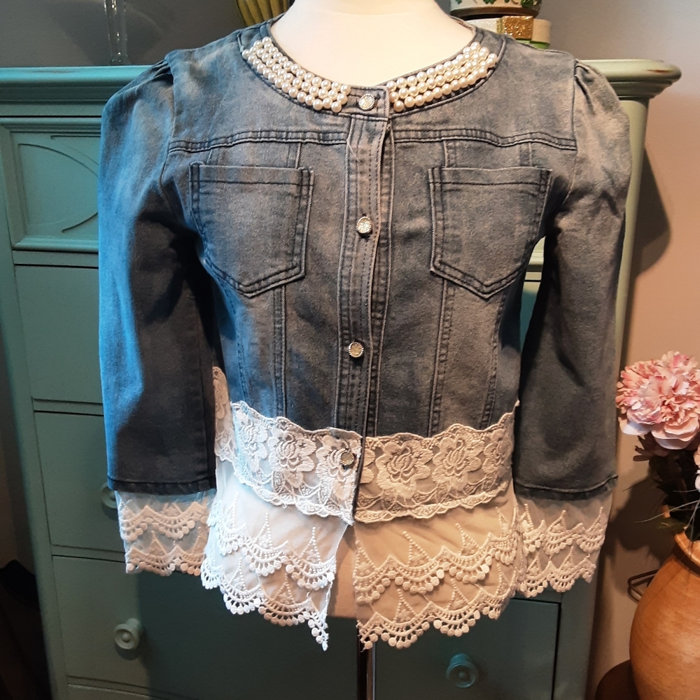 Veston jeans et dentelle